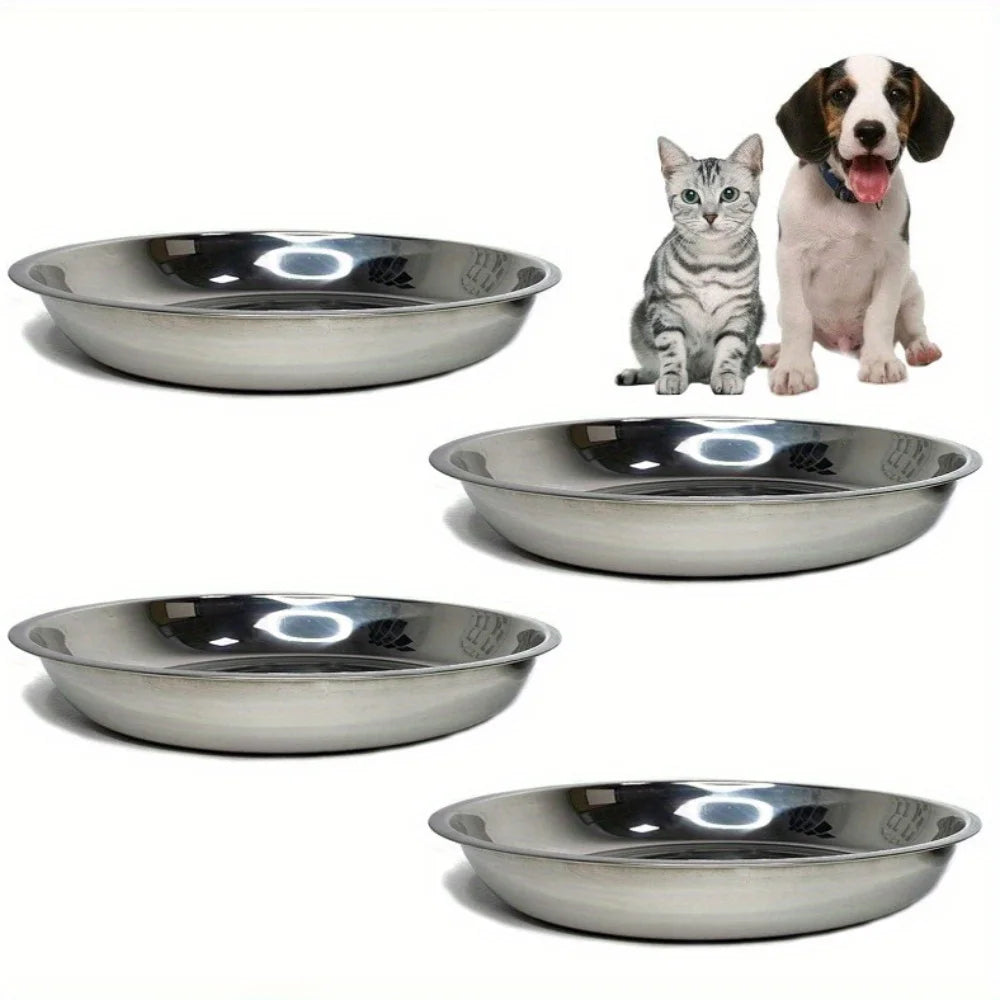 Stainless Steel Cat Food Bowls - Shallow Wide Plates
