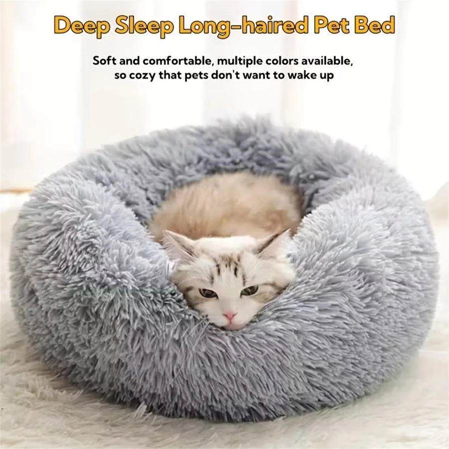 Plush Round Cat Dog Bed - Warm & Washable