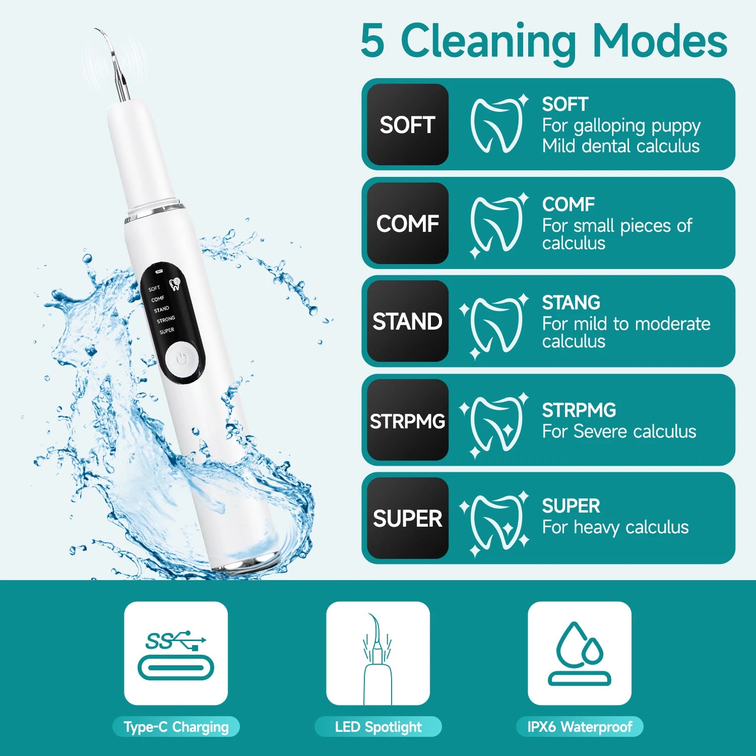 Ultrasonic Dog Tooth Cleaner with LED Light