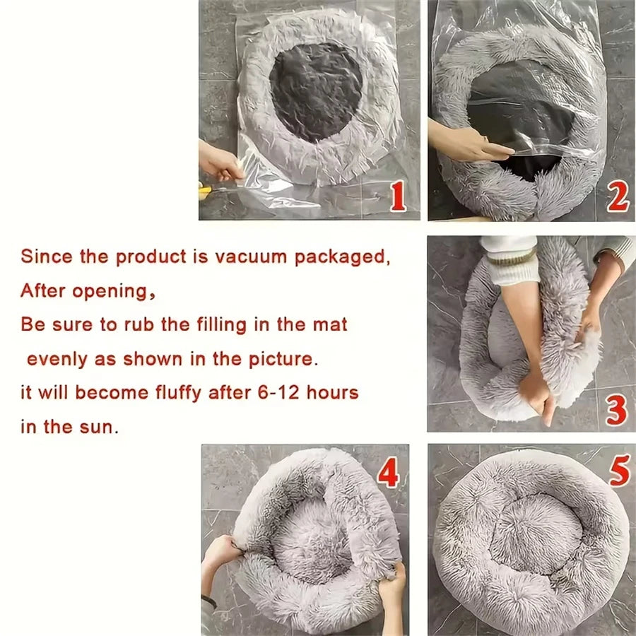 Plush Round Cat Dog Bed - Warm & Washable