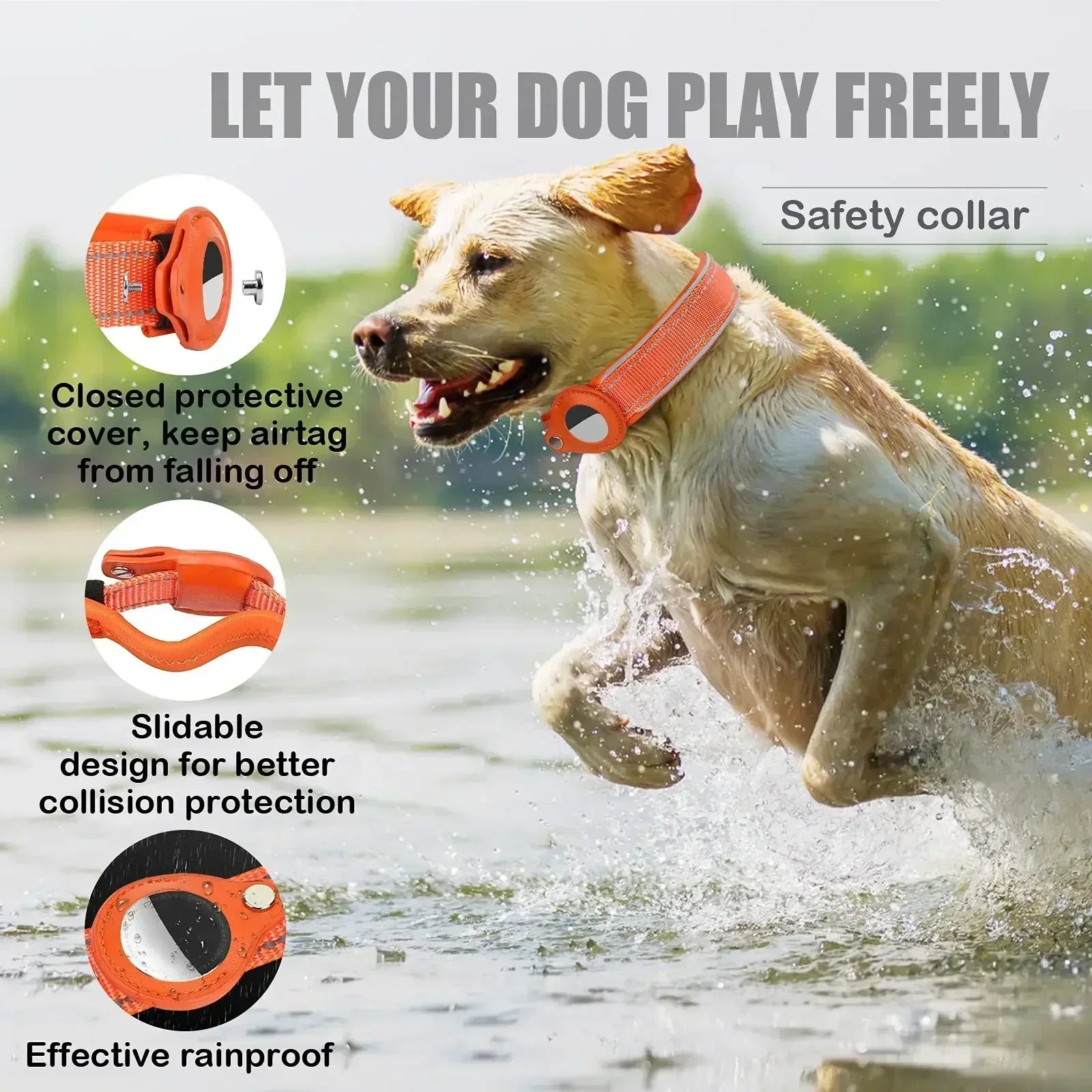 Waterproof Airtag Dog Collar for Large Dogs - Reflective