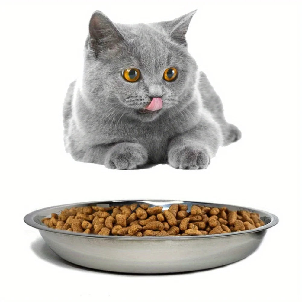 Stainless Steel Cat Food Bowls - Shallow Wide Plates