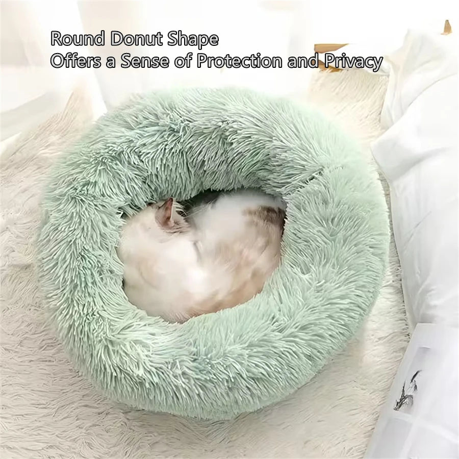 Plush Round Cat Dog Bed - Warm & Washable