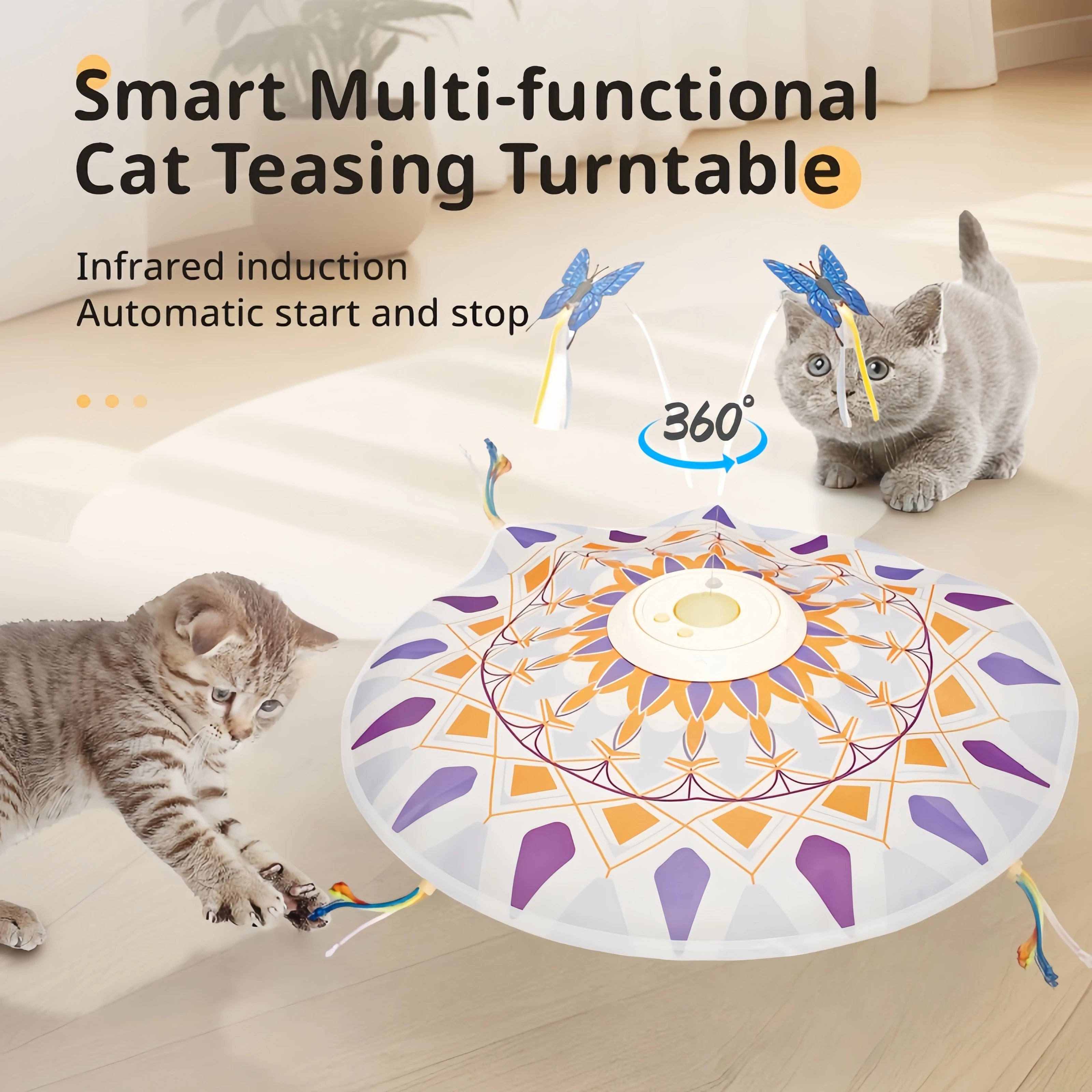 USB Rechargeable Cat Teaser Toy with Rotating Feathers