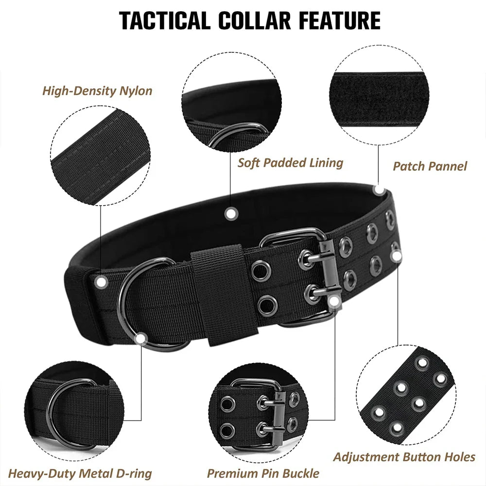 Durable Nylon Tactical Dog Collar for Medium Large Dogs