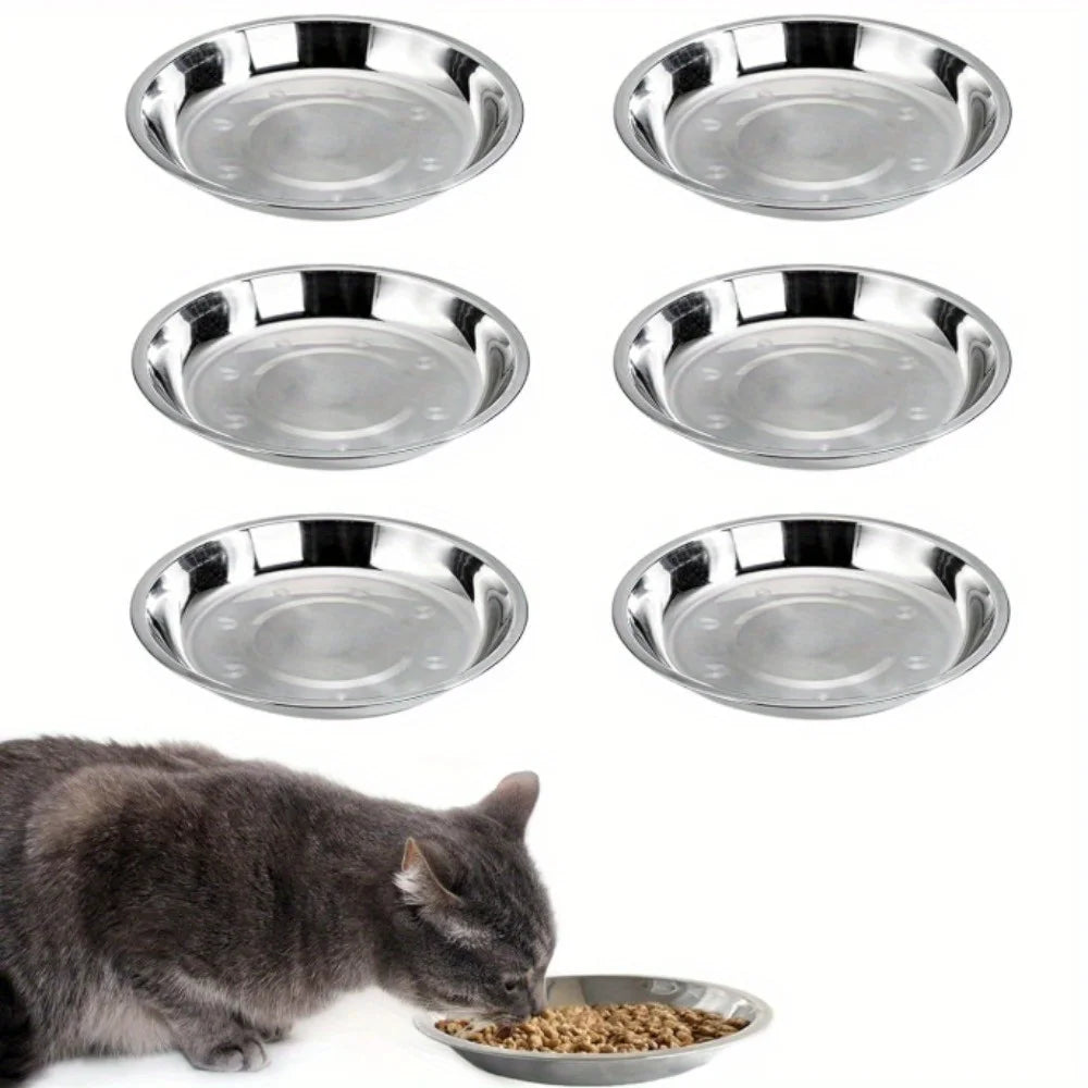 Stainless Steel Cat Food Bowls - Shallow Wide Plates